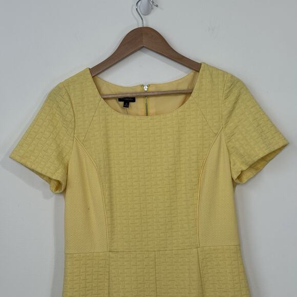 NWT Talbots Knit Fit & Flare Dress Size 10 Yellow Basket Weave Lined Pockets - Picture 3 of 12